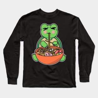 Anime Kawaii Ramen Eating Turtle Japanese Noodles Long Sleeve T-Shirt